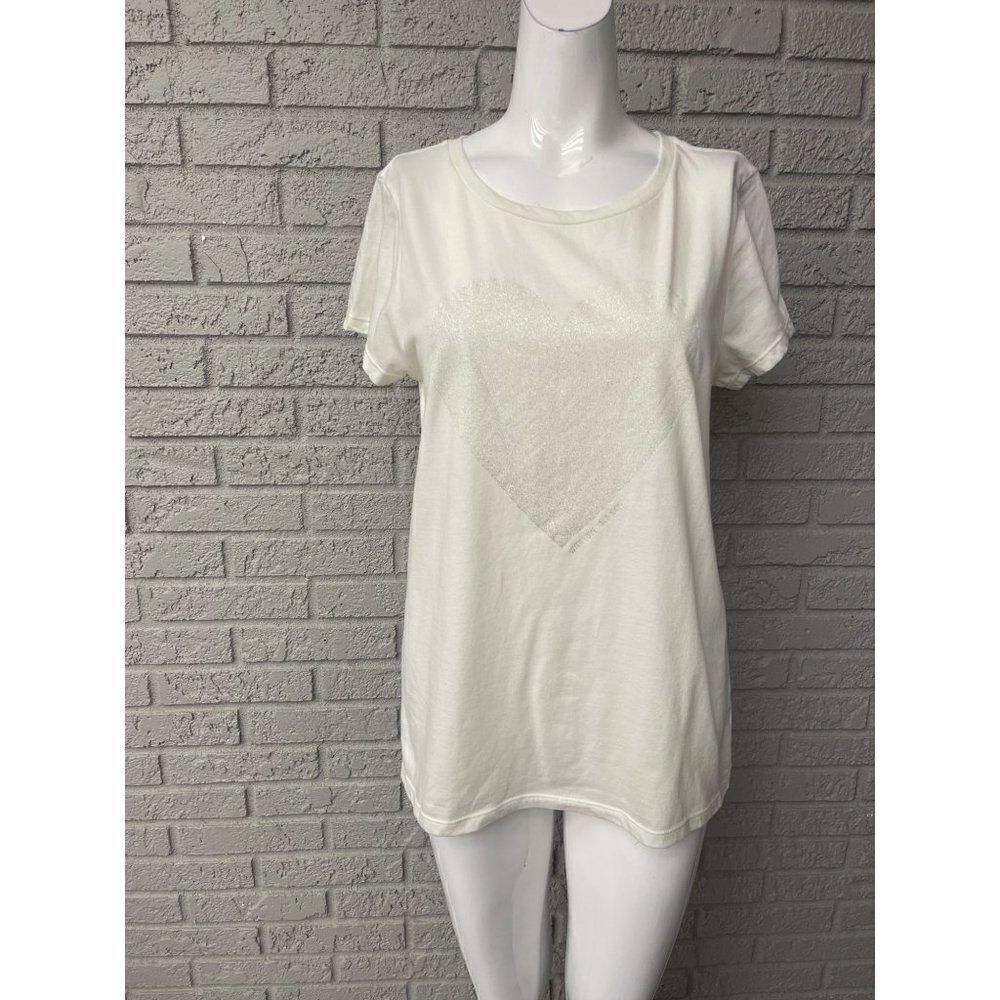 Old Navy Ivory Short Sleeve T-Shirt with Shimming Heart Size L